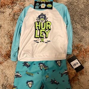 Hurley Kids Shark Rashguard Set - Aqua and White